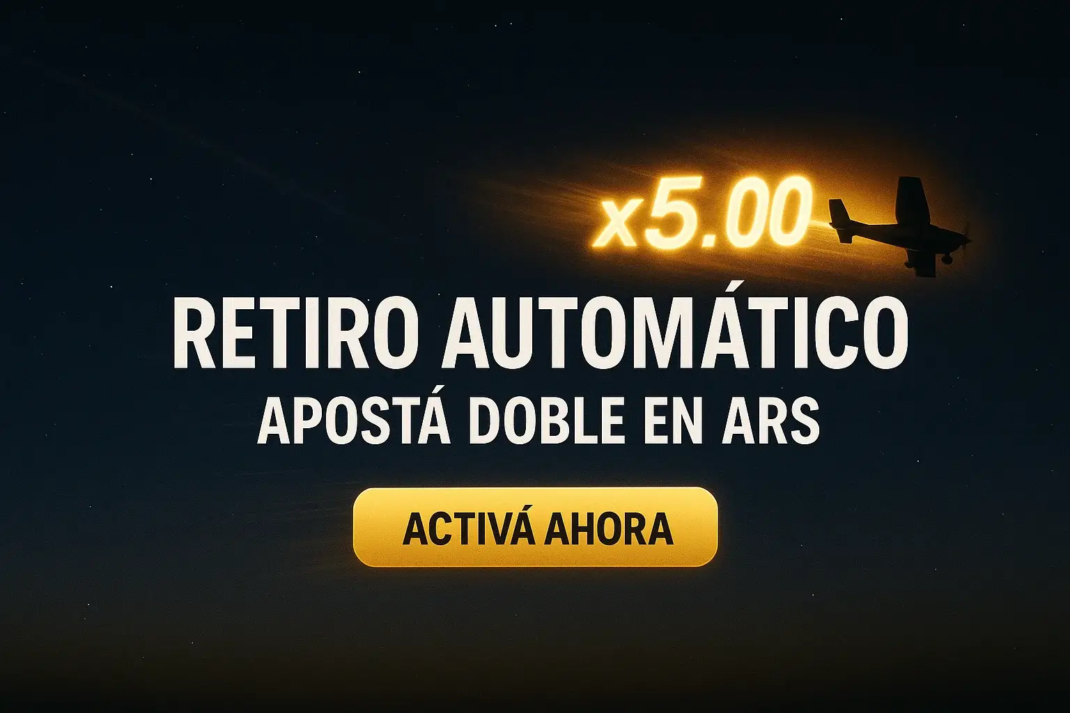 Banner Aviator con retiro automático, avión y multiplicador x5, activá ahora